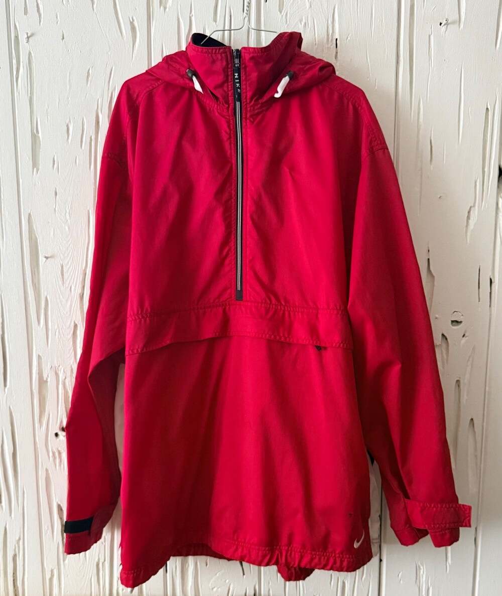 Nike Men's XL Red & White Colorblock Hooded Anorak Windbreaker Pullover Jacket